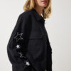 Happiness İstanbul Women's Black Star Embroidered Oversize Shirt Jacket