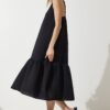 Happiness İstanbul Women's Black Strap Summer Loose Muslin Dress