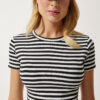 Happiness İstanbul Women's Black Striped Crop Knitted T-Shirt