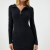 Happiness İstanbul Women's Black Zipper High Neck Ribbed Knitted Dress