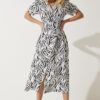 Happiness İstanbul Women's Black and White Patterned Belted Summer Shirt Dress