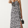 Happiness İstanbul Women's Black and White Strap Patterned Viscose Dress
