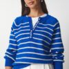 Happiness İstanbul Women's Blue Ecru Buttoned Collar Knitwear Sweater