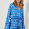 Happiness İstanbul Women's Blue Patterned Satin Finish Elegant Jumpsuit