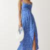 Happiness İstanbul Women's Blue Strap Patterned Viscose Dress