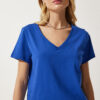 Happiness İstanbul Women's Blue V-Neck Basic Knitted T-Shirt