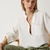 Happiness İstanbul Women's Bone Judge Collar Premium Muslin Shirt Blouse