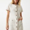Happiness İstanbul Women's Bone Pocket Buttoned Mini Tweed Dress KJ0009