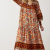 Happiness İstanbul Women's Brick Orange Print Oversize Long Viscose Dress