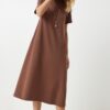Happiness İstanbul Women's Brown A Cut Summer Combed Cotton Dress