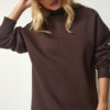 Happiness İstanbul Women's Brown High Neck Basic Raised Sweatshirt