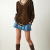 Happiness İstanbul Women's Brown V-Neck Oversize Long Knitwear Sweater