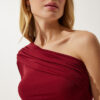 Happiness İstanbul Women's Burgundy One-Shoulder Gathered Detailed Knitted Blouse