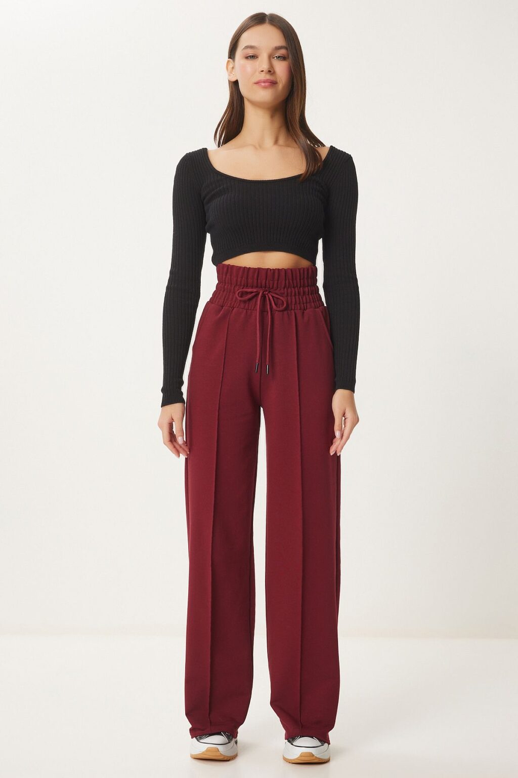 Happiness İstanbul Women's Burgundy Pocket Basic Knitted Sweatpants