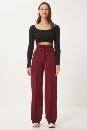 Happiness İstanbul Women's Burgundy Pocket Basic Knitted Sweatpants