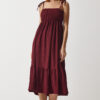 Happiness İstanbul Women's Burgundy Strappy Crinkle Summer Knitted Dress