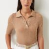 Happiness İstanbul Women's Camel Polo Neck Lightly Transparent Knitwear Blouse
