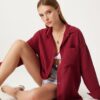 Happiness İstanbul Women's Claret Red Oversize Basic Muslin Shirt