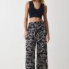 Happiness İstanbul Women's Cream Black Patterned Flowing Viscose Palazzo Trousers