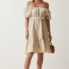 Happiness İstanbul Women's Cream Carmen Collar Belted Summer Muslin Dress