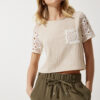 Happiness İstanbul Women's Cream Lace Detailed Crop Linen Blouse