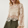 Happiness İstanbul Women's Cream Lace Knit Seasonal Knitwear Blouse
