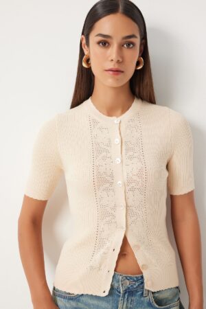 Happiness İstanbul Women's Cream Openwork Seasonal Knitwear Cardigan Happiness İstanbul Women's Cream Openwork Seasonal Knitwear Cardigan