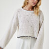 Happiness İstanbul Women's Cream Pearls Openwork Seasonal Crop Knitwear Sweater