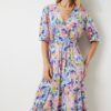 Happiness İstanbul Women's Cream Pink Wrap Collar Floral Summer Viscose Dress