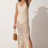 Happiness İstanbul Women's Cream Straps Glittery Openwork Knitwear Dress