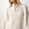 Happiness İstanbul Women's Cream Stylish Buttoned Openwork Knitwear Sweater