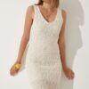 Happiness İstanbul Women's Cream V-Neck Summer Knitwear Dress