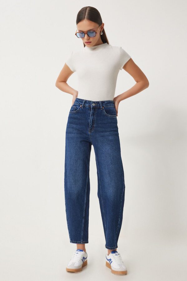 Happiness İstanbul Women's Dark Blue High Waist Baggy Jeans