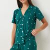 Happiness İstanbul Women's Dark Green Heart Viscose Shorts Shirt Pajama Set