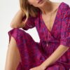 Happiness İstanbul Women's Dark Pink Wrap Collar Floral Summer Viscose Dress