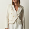 Happiness İstanbul Women's Ecru Asymmetrical Detailed Crop Tweed Jacket