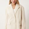 Happiness İstanbul Women's Ecru Double Breasted Faux Fur Jacket