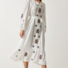 Happiness İstanbul Women's Ecru Embroidered Linen Surface Long Woven Dress