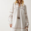Happiness İstanbul Women's Ecru Embroidered Woven Linen Dress