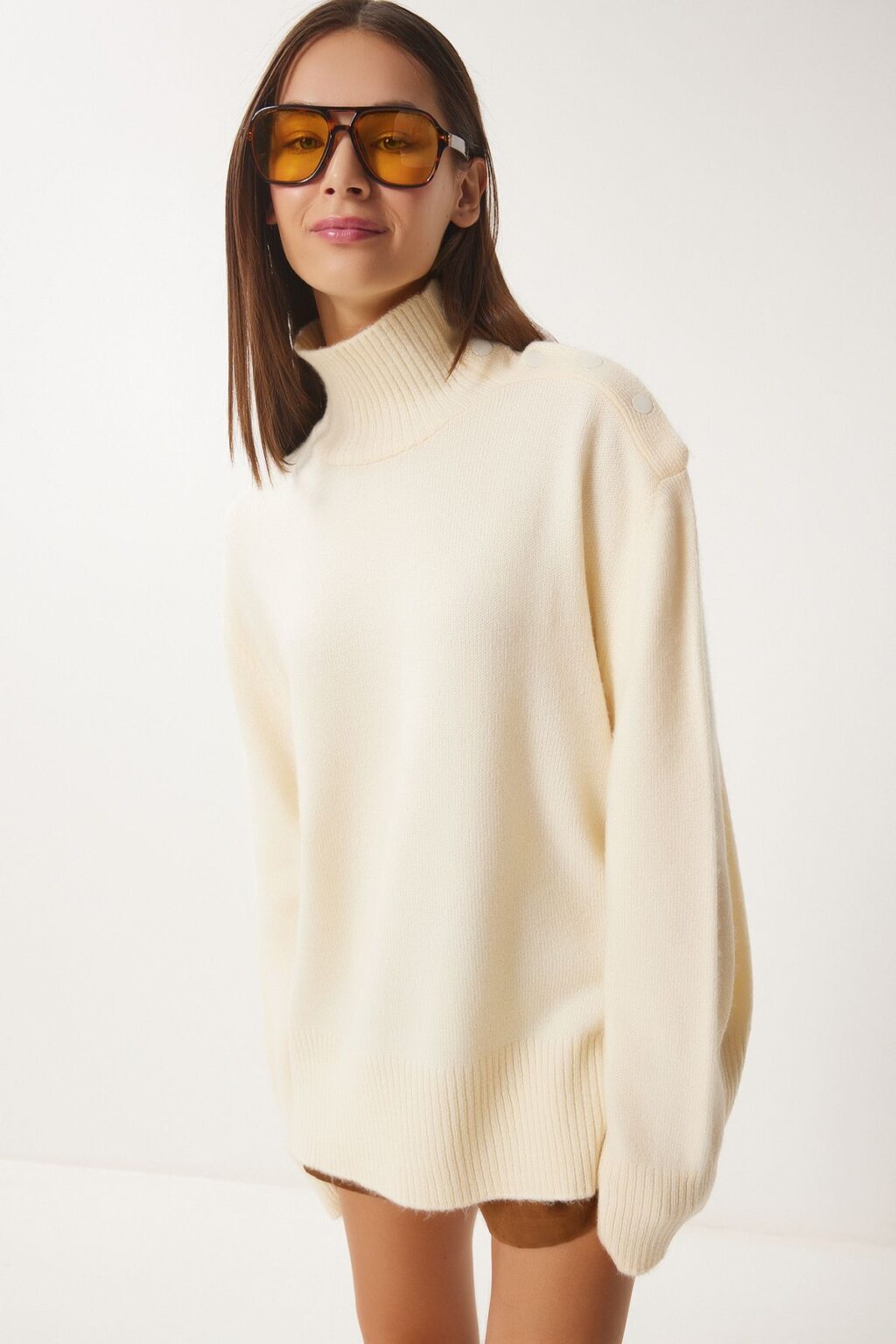 Happiness İstanbul Women's Ecru Turtleneck Knitwear Sweater