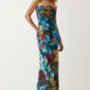 Happiness İstanbul Women's Emerald Green Blue Floral Wrap Summer Strapless Dress
