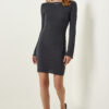 Happiness İstanbul Women's Gray Boat Neck Ribbed Wrap Knitted Dress