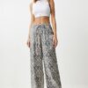 Happiness İstanbul Women's Gray Cream Leopard Patterned Palazzo Trousers