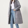 Happiness İstanbul Women's Gray Hooded Long Puffer Coat