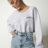 Happiness İstanbul Women's Gray Melange V-Neck Oversize Crop Knitted Sweatshirt