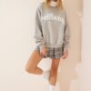 Happiness İstanbul Women's Gray Printed Thin Raised Sweatshirt