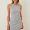 Happiness İstanbul Women's Gray Ribbed Summer Mini Knitted Dress