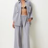 Happiness İstanbul Women's Gray Wide Pocket Linen Blend Shirt and Trousers Set