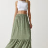 Happiness İstanbul Women's Green Flounce Summer Midi Skirt