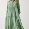 Happiness İstanbul Women's Green Muslin Flared Shirt Dress